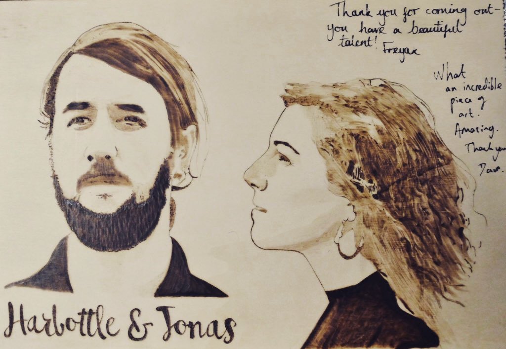 Harbottle_Jonas's tweet photo. It’s not at every gig that someone creates a stunning piece of wood art. Cheers Udo Brummerloh! #woodburning #impressivebeardgrowth #tinyeyes #800yearoldchurch #StJurgenKircheHotrop #germantour https://t.co/Iukykd5c76
