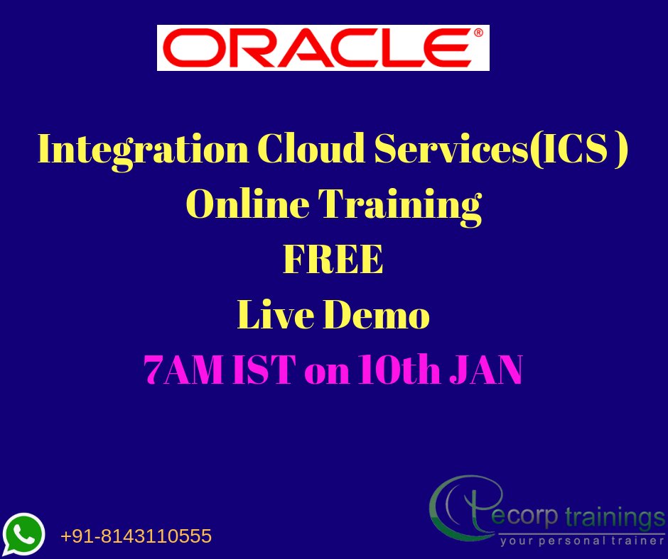 ecorptrainings's tweet image. #OracleICS Online training FREE Live #Demo @ecorptrainings #Hyderabad
@7AM IST on 10th Jan 2019.
goo.gl/Ev2hrk .