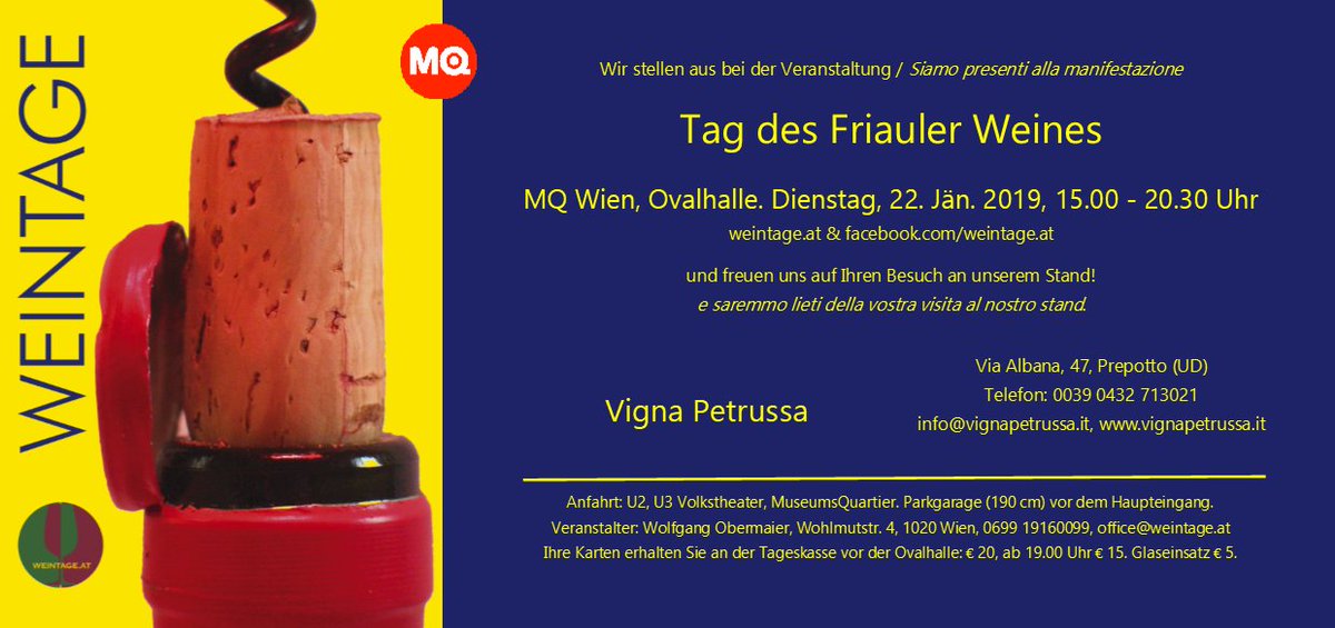 vignapetrussa's tweet photo. #VignaPetrussa at Museumsquartier in #Vienna on January 22nd, 2019 (15.00-20.30): Tag des friauler Weines in Wien by #Weintage. #friulano #schioppettino #richenza #wien https://t.co/AgAChUFmYB