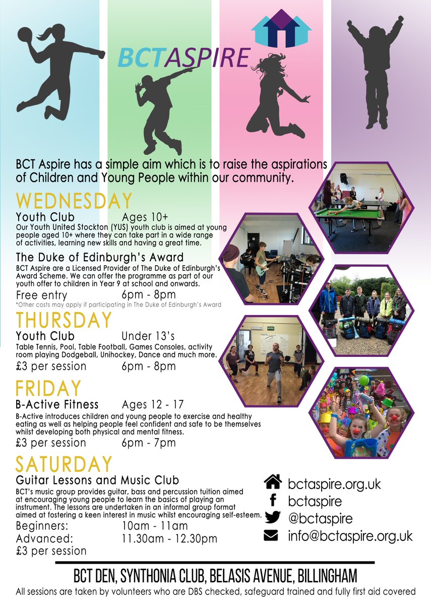 BCTAspire's tweet image. We are incredibly pleased and proud to announce our 2019 youth work programme, thanks to the support of our amazing volunteers, friends and organisations. All sessions taking place at our BCT Den youth centre @YusYouth @stocktoncouncil @CatalystComms