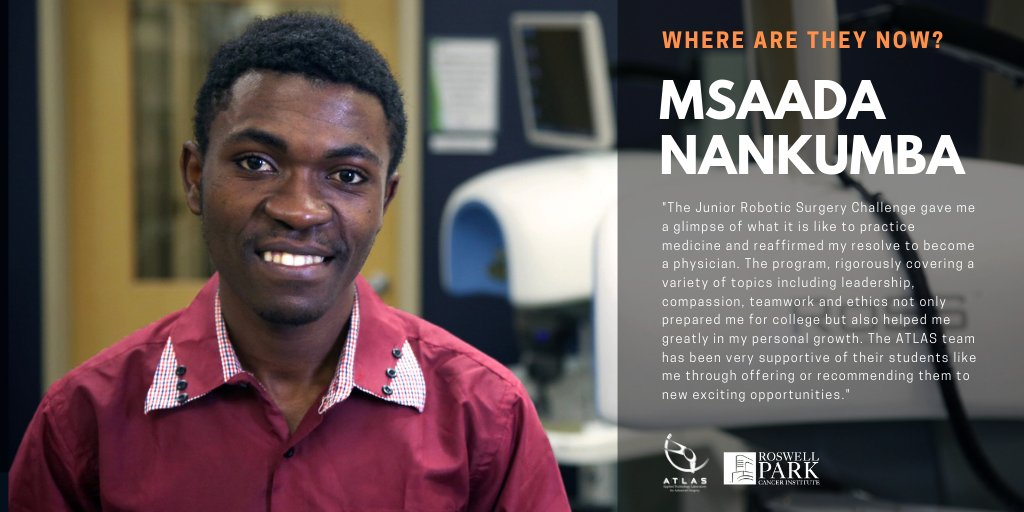 TheATLASProgram's tweet photo. #ATLASWhereAreTheyNow with Msaada Nankumba
Present: Pre-Med Student @CanisiusCollege
2017: ATLAS Junior Robotic Surgery Challenge (JRSC) participant
@RoswellPark @yroswell @RoswellUrology #TheATLASProgram #HigherEducation https://t.co/oQBpB54Ap2
