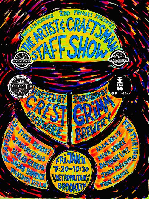 This Friday we will be hosting an Art Show <a href="/CrestHardware/">Crest Hardware</a> featuring works by the staff of @ArtistsCraftsmanSupply in Williamsburg, Brooklyn. Come by and check out the show! 
.
7:30PM - 10:30PM Friday, Jan 11th.
Beverages provided by <a href="/GrimmAles/">Grimm Artisanal Ales</a>