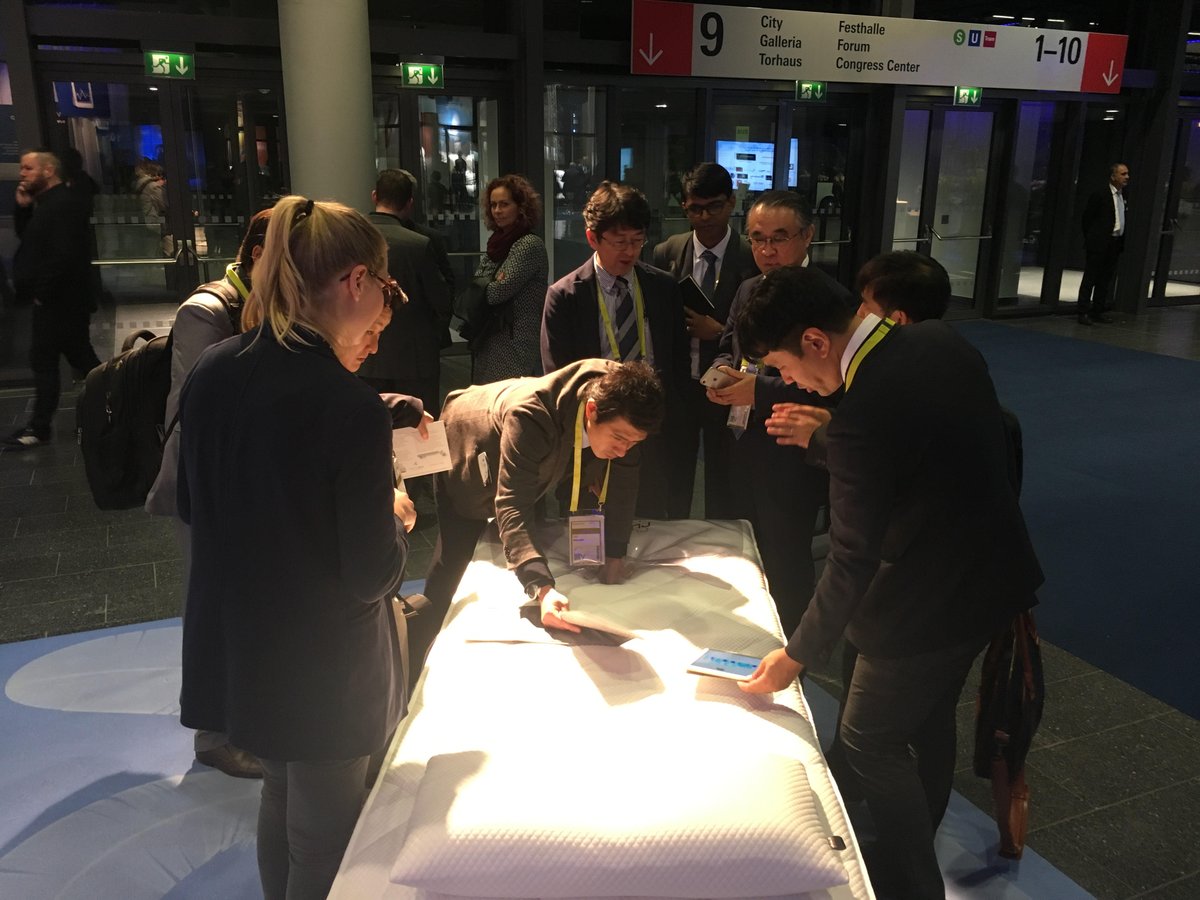 Withings's tweet photo. At the same time we're attending #CES2019 in Las Vegas, we're also in Frankfurt for @heimtextil—an international trade fair for textiles to present Withings Sleep, our sleep sensing & home automation pad.
Here's to the future of #SmartBedding and #SleepTracking. https://t.co/h2m3XHapl3