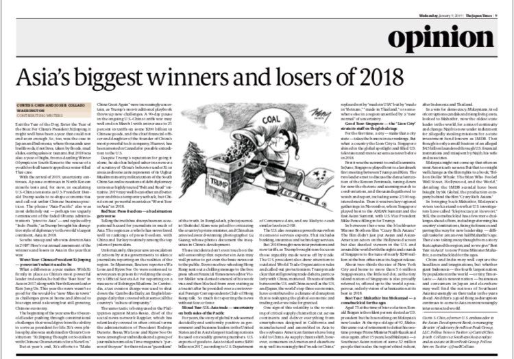 CurtisSChin's tweet image. #Opinion: Asia’s biggest winners &amp;amp; losers in the year that was: Here’s how #MyCommentary w/ @josebcollazo looked in the @japantimes: have a read 👉japantimes.co.jp/opinion/2019/0… #Mahathir #Singapore #trade | #tariffs #pressfreedom #XiJinping