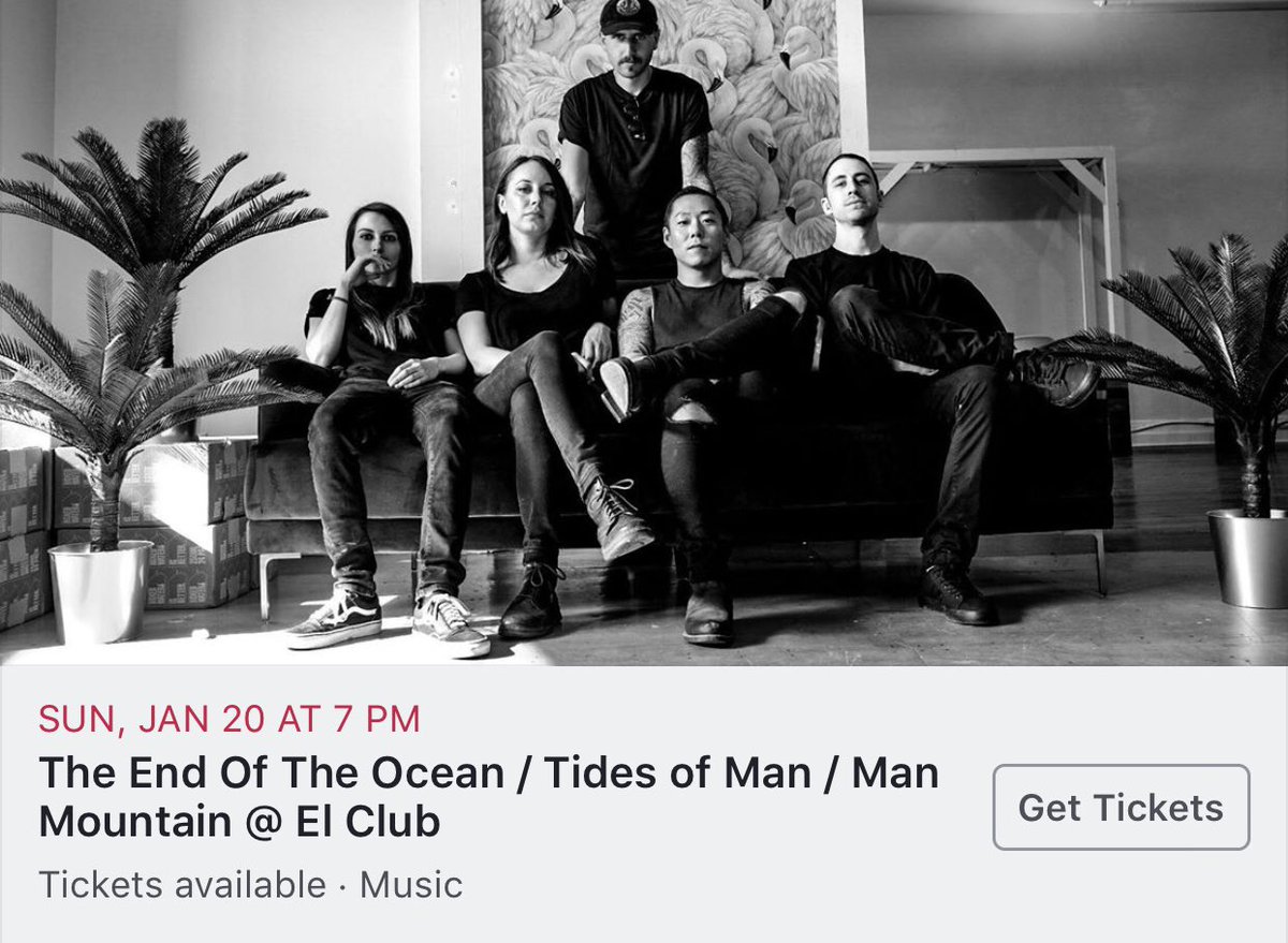 We are beyond excited to announce our first show of 2019 will be at <a href="/elclubdetroit/">El Club Detroit</a> supporting our good friends in <a href="/endoftheocean/">The End Of The Ocean</a> and <a href="/TidesOfMan/">TidesOfMan</a>! This one is coming up quick, and it's definitely one you do not want to miss! 😁

facebook.com/events/5061552…