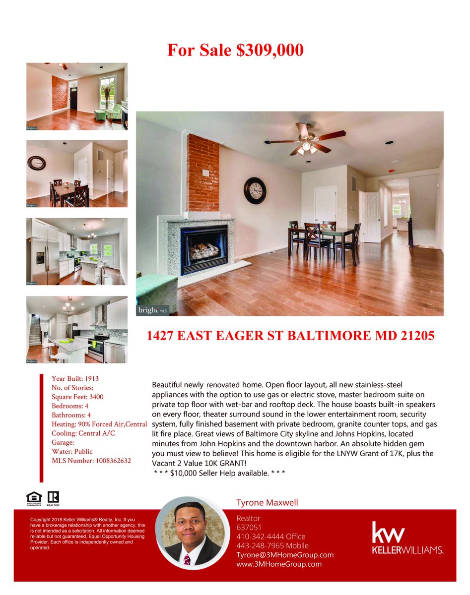 1427 E. EAGER ST. is available for sale...NEWLY REDUCED PRICE!!  Property qualifies for $17K LNYW grant AND $10K Seller Help is provided.  Check it out!     vacantstovalue.org/HomeDetail.asp… #FromVacanttoValue <a href="/LiveBaltimore/">Live Baltimore</a> <a href="/bmoredhcd/">Baltimore DHCD</a>