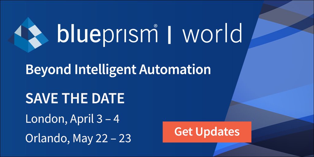 blue_prism's tweet photo. Learn what it takes to achieve successful RPA implementation or take your current program to the next level from industry peers who have done it. Learn more about #BluePrismWorld 2019 and mark your calendars now! https://t.co/pnsH1qcqlj https://t.co/jKRGQGAVSG