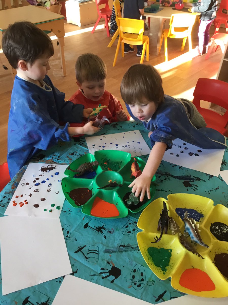 snapgrosvenor's tweet image. Preschool have been making dinosaur #footprints today using paints to create their artwork #makingmarks #roar
