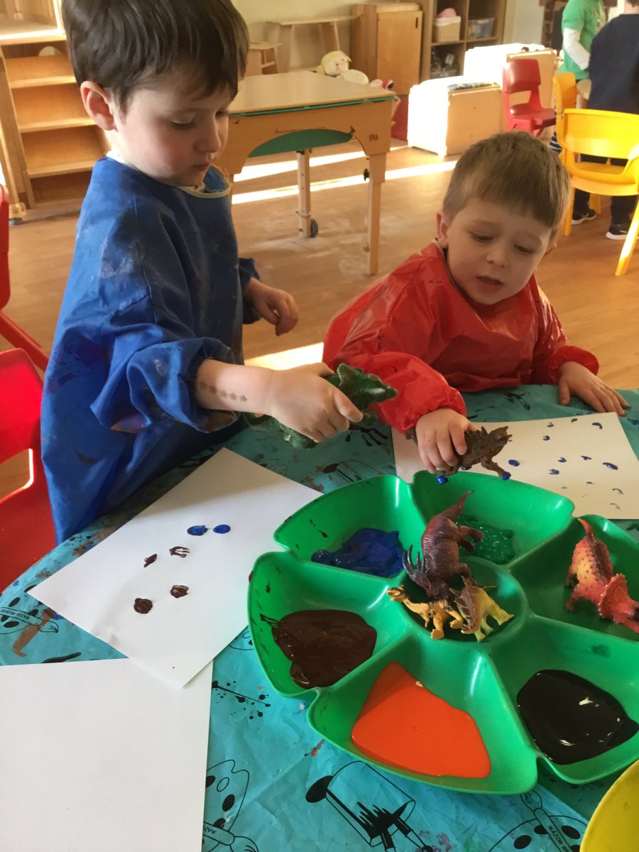 snapgrosvenor's tweet image. Preschool have been making dinosaur #footprints today using paints to create their artwork #makingmarks #roar