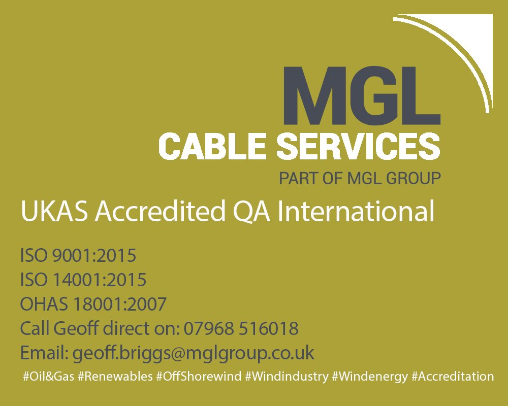 TheMGLGroup's tweet photo. Following audits in November by #UKAS accredited @qainternationa1 @TheMGLGroup #CableServices are delighted to receive our certifications  #ISO9001 #ISO14001 #OHAS18001 #accreditation #QualityAssurance #MGLcableservices #windenergy #offshore #oilandgas https://t.co/ho7MOD7nOf