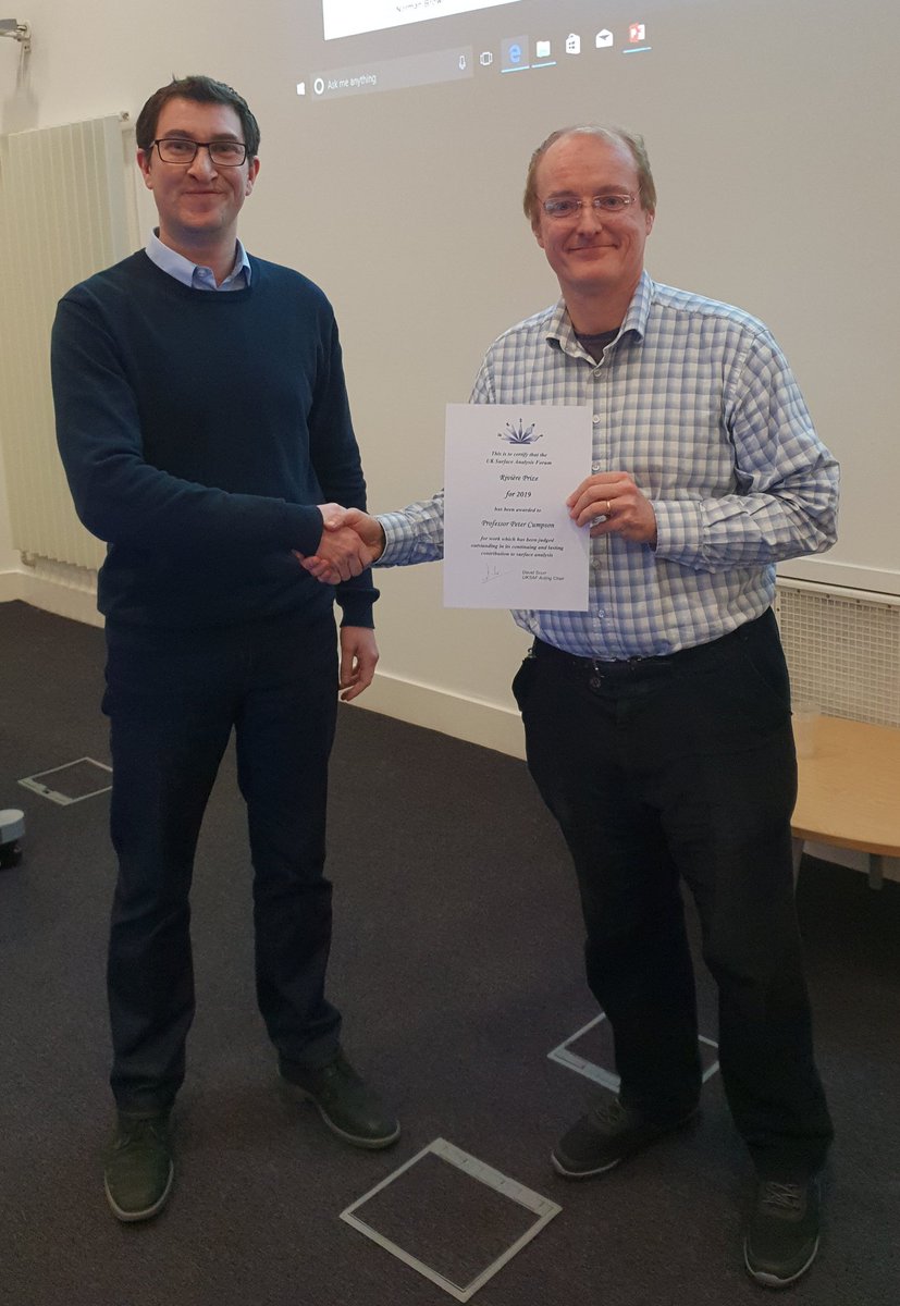 HarwellXPS's tweet photo. Congratulations to Prof Peter Cumpson of reveiving the Rivière Prize from #UKSAF. Peters contributions in the field of XPS has allowed for better ARXPS work and spectrometer calibration to name but a few examples https://t.co/1OO9eFviFH