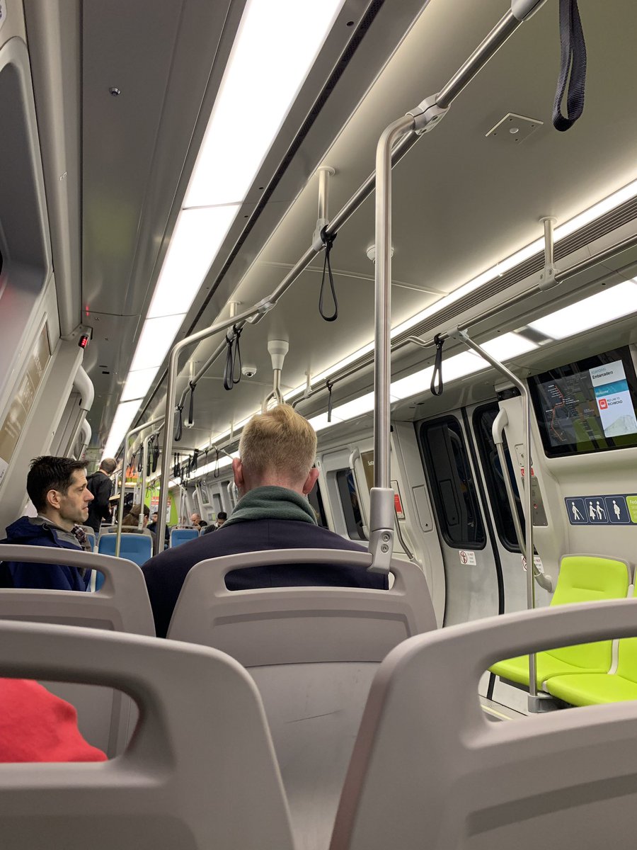 scottrick's tweet photo. I think I gasped too loud when this arrived at my station. Finally get to the new @SFBART train! #FleetOfTheFuture https://t.co/0kRtWLBRKV