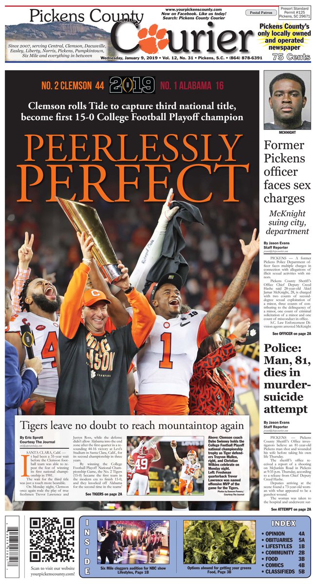 Everyone go pick up a Courier today and read all about Clemson’s historic National Championship win against Alabama.
