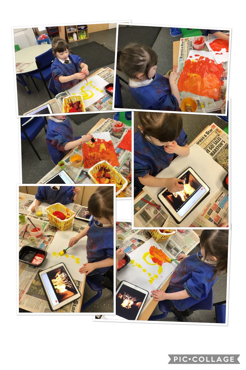 RecBCALJ's tweet photo. Amazing STEAM activity today. Creating fire pictures using a range of art materials developed scientific and mathematical discussions.#mixedmedia #forceexcitment #sizeandshape #EYFSSTEAMJourney 
@VicTrustCPD https://t.co/z8Y4GY9zN5