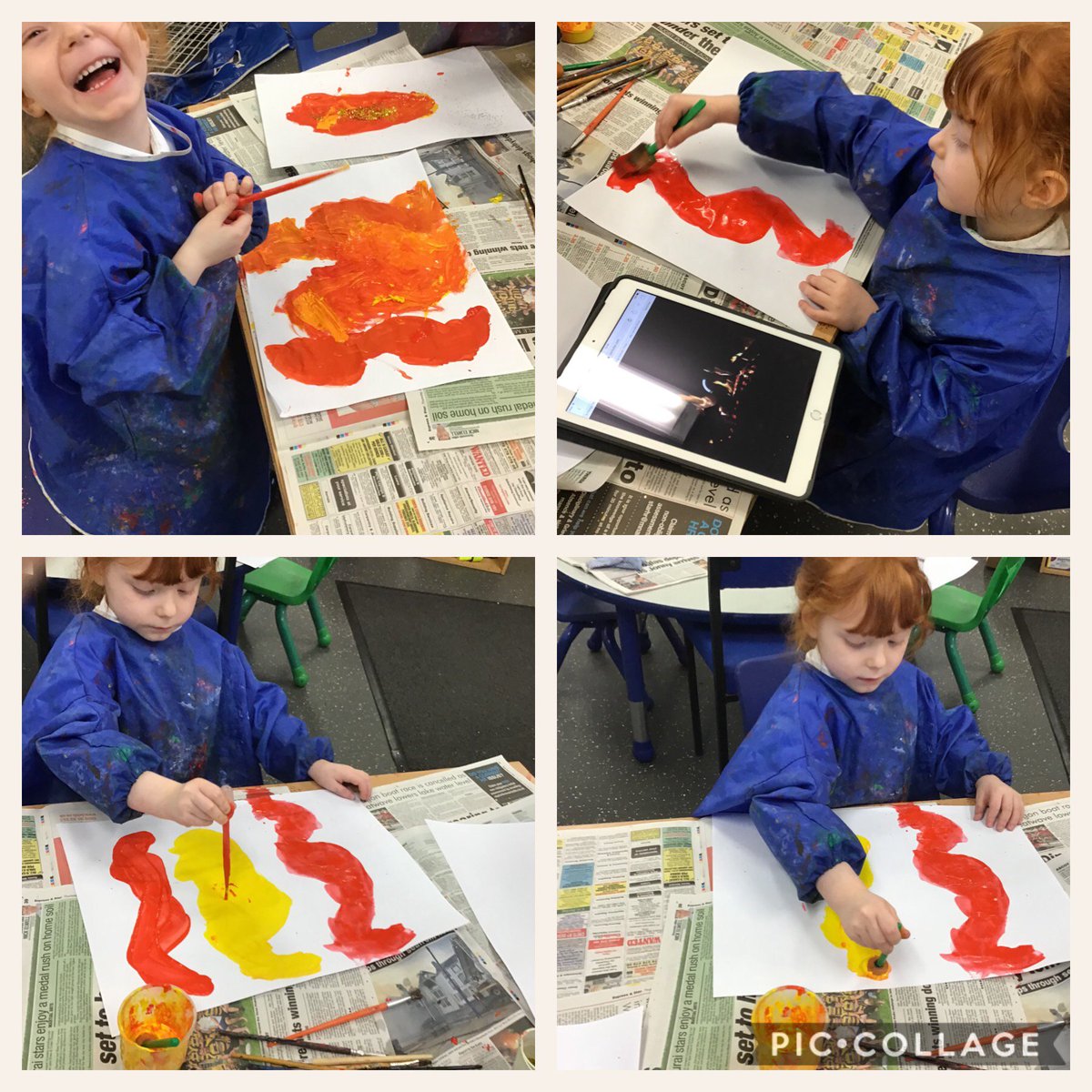 RecBCALJ's tweet photo. Amazing STEAM activity today. Creating fire pictures using a range of art materials developed scientific and mathematical discussions.#mixedmedia #forceexcitment #sizeandshape #EYFSSTEAMJourney 
@VicTrustCPD https://t.co/z8Y4GY9zN5