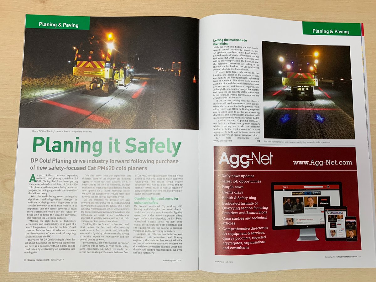 This month's issue of Quarry Management featured <a href="/dpcoldplaning/">DP Cold Planing</a> and their fleet of Cat PM620 Cold Planers, all fitted with an #innovative #safety lighting system developed in partnership with Finning - make sure you pick up a copy to read the full story! #finning #caterpillar
