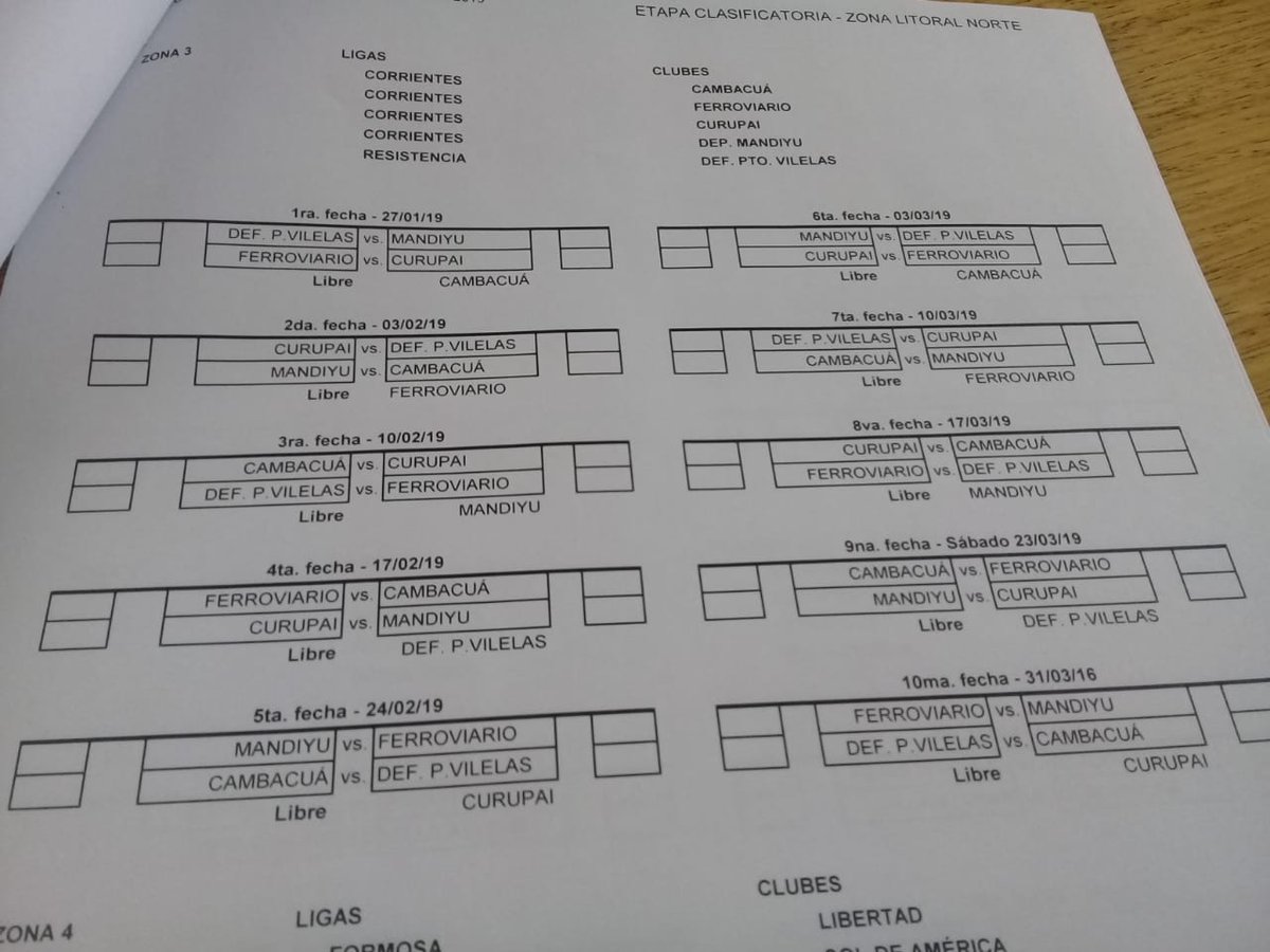 gonzalocontra's tweet photo. #TRFA #RegiónLitoralNorte este es el fixture para los equipos correntinos de #Capital @ClubCambaCua @ferroctes #Curupay #Mandiyú #fútbol ⚽ https://t.co/1SXsHXFuxl