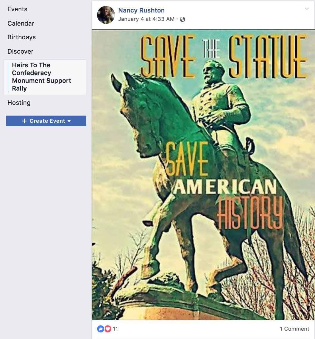m1523751's tweet photo. Nancy Rushton, one of the more prolific admins of The Heirs of the Confederacy (est 2018) group page and event pages, has been rolling out visuals promoting their event this Sunday beginning at the remains of #SilentSam @UNC and then going to Winston-Salem (maybe?*) https://t.co/CXcRQwLBRa
