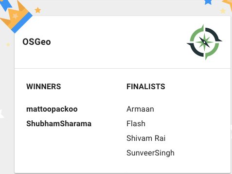 OSGeo's tweet photo. OSGeo GCI admins 2018 announcing #OSGeo’s 2018 Google Code-in winners! Congratulations to the winners and finalists! And thanks a lot to all people involved! https://t.co/XJITOWJ2P7 #osgeo #googlecodein #GoogleCodein2018 https://t.co/1KydtBcpb3