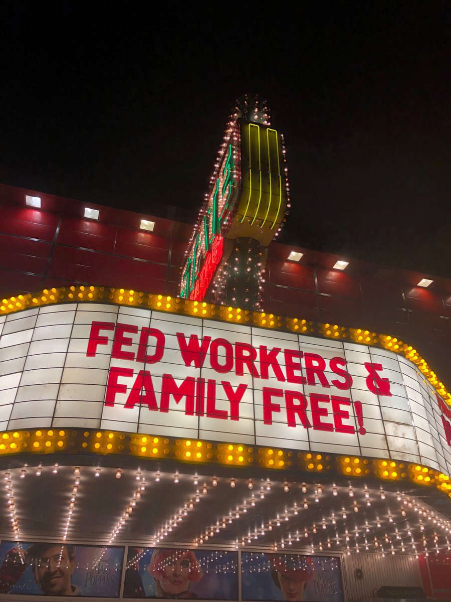 MMFlint's tweet photo. It’s not much, but I’ve opened up my two movie theaters in Michigan for free to all federal government employees and their families. Popcorn and pop is free, too. The bigger issue: Trump must end his shutdown now. https://t.co/buWkJJA9h6