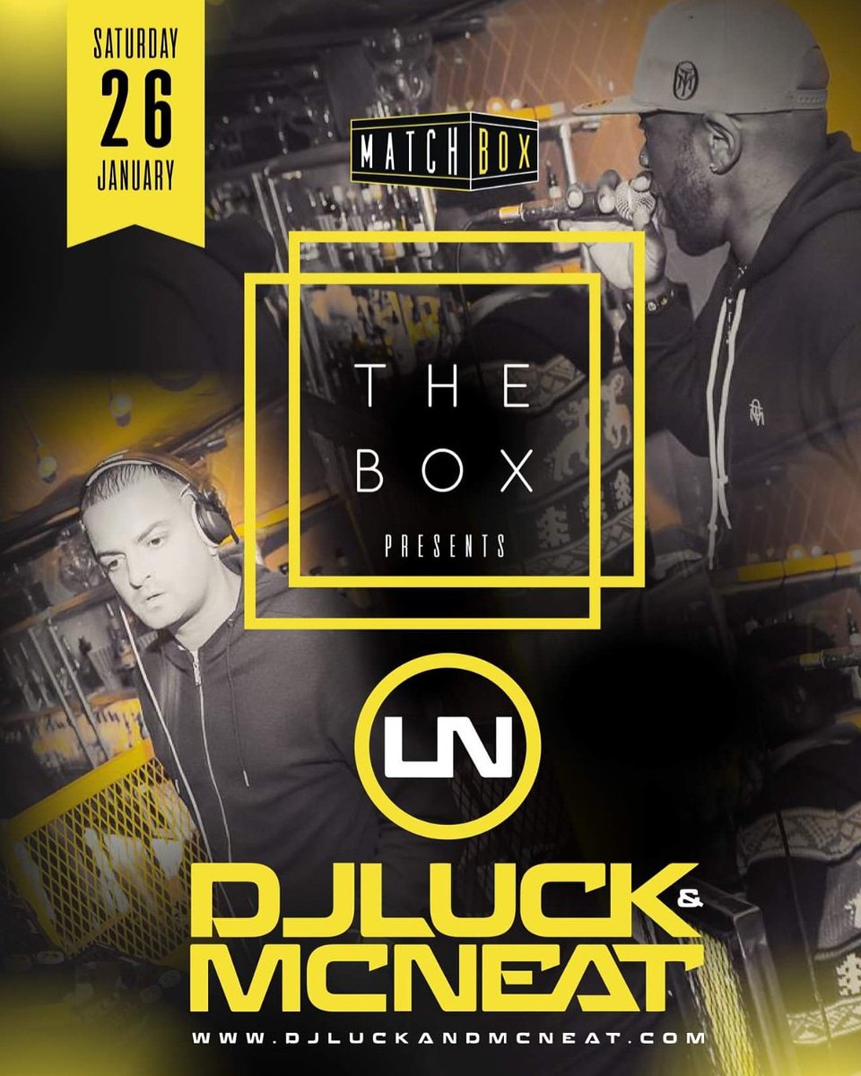 DJ Luck & MC Neat (@lucknneat) on Twitter photo Catch Us On Sat 26th Jan <a href="/MatchBoxRDG/">MatchBox Reading</a> π§π€π΅
Free Entry Before 11pm!
For Guestlist & Table Info ππΌ sales@matchboxreading.com Catch Us On Sat 26th Jan <a href="/MatchBoxRDG/">MatchBox Reading</a> π§π€π΅
Free Entry Before 11pm!
For Guestlist & Table Info ππΌ sales@matchboxreading.com