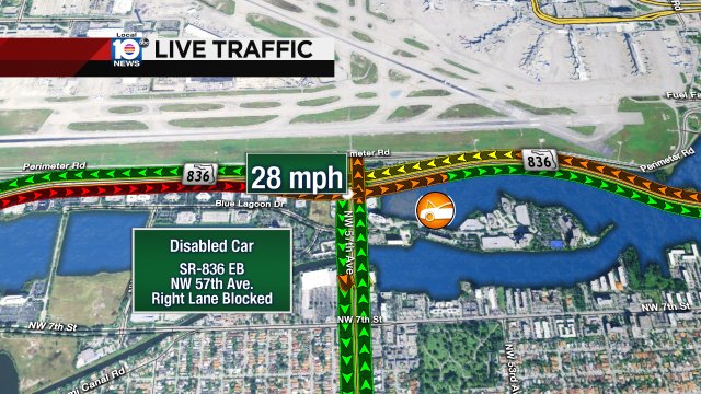 DISABLED CAR: SR-836 EB & NW 57th Ave. A right lane is blocked. #TRAFFIC #MIAMI https://t.co/zFBwe5dmO5