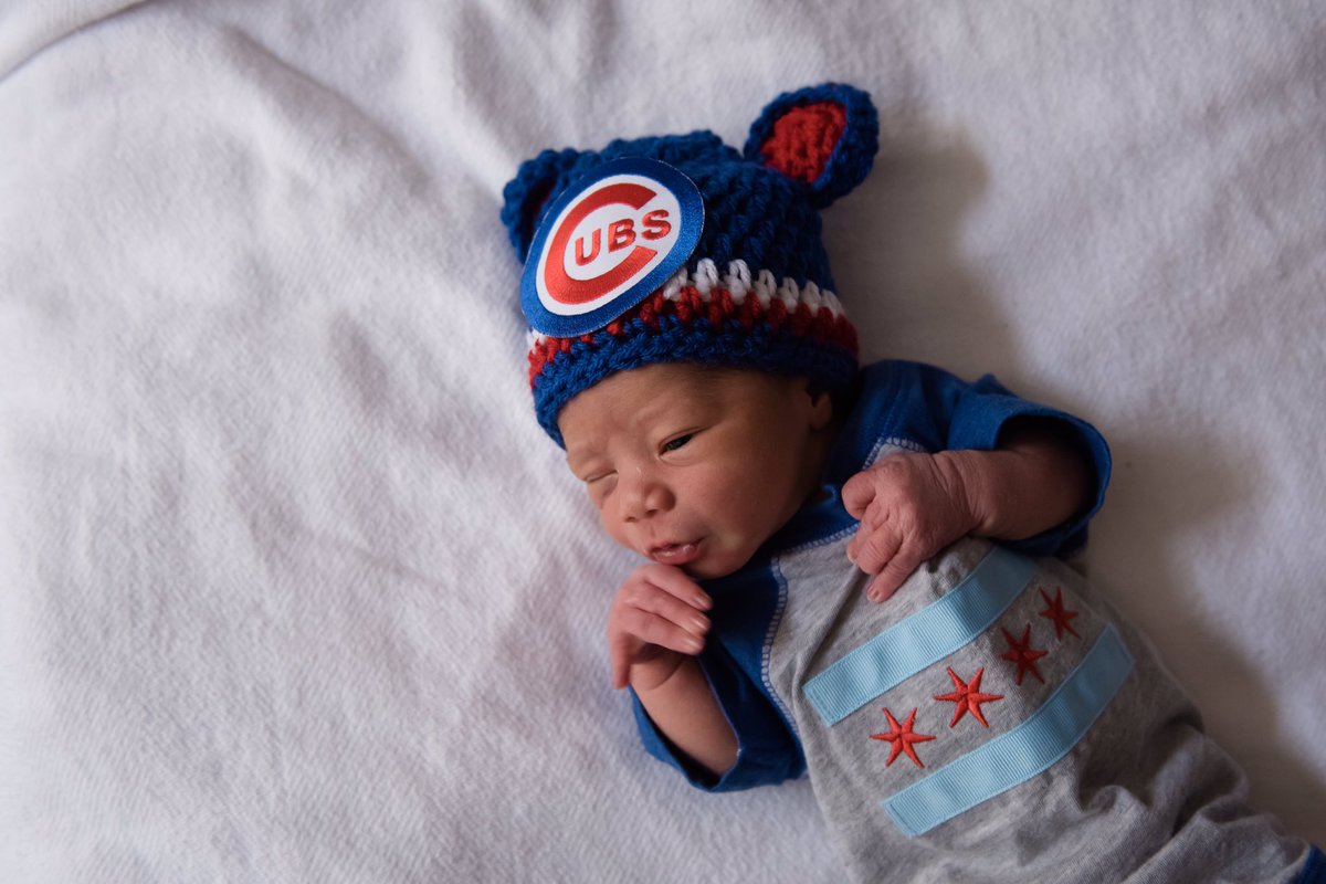 Folsom007's tweet photo. Welcome the newest @Cubs fan all ready for the season, Clark Michael Folsom.  Born January 7, 2019. https://t.co/tNXwrcQ8C1