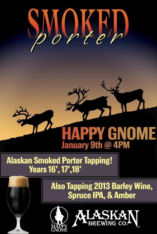 TONIGHT: Come on out and drink some <a href="/AlaskanBrewing/">Alaskan Brewing Co.</a> Smoked Porter. We will have vintages from 2016, 2017, and 2018 pouring plus more goodies from our Alaskan friends. 🍻 #smokedporter #happyhour #happygnomelife