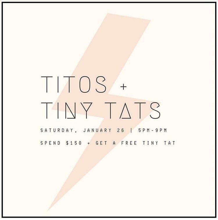 It’s B A C K ! Tito’s + Tiny Tats at DRIFT— first come, first serve so mark your calendars! ✨