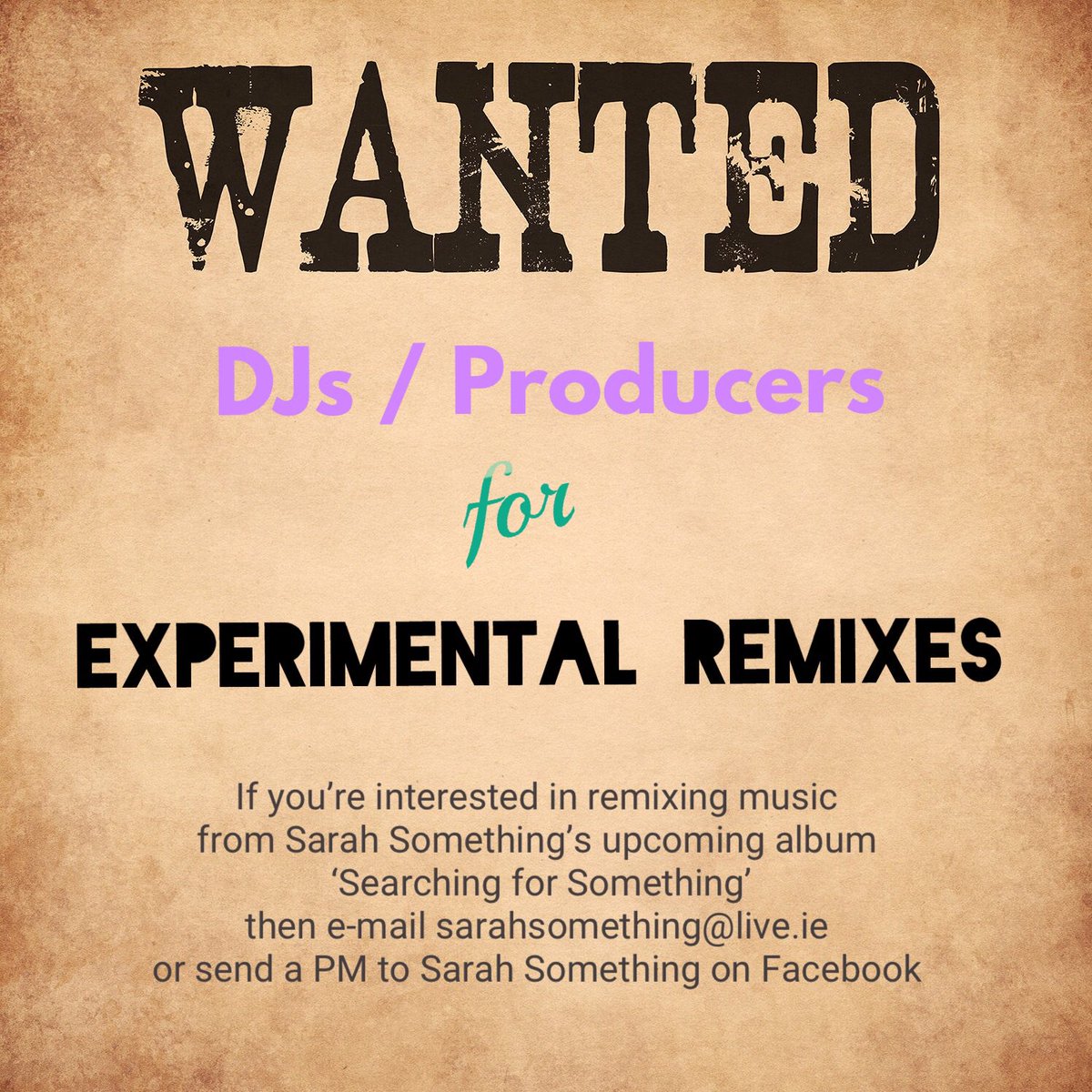 SarahSomethingM's tweet image. DJs or independent producers looking for a new challenge? 🎶
With the new album set for release next month, I am looking for producers to remix some of the songs from the album!
For more information send a DM or email sarahsomething@live.ie
#producerswanted #newmusic