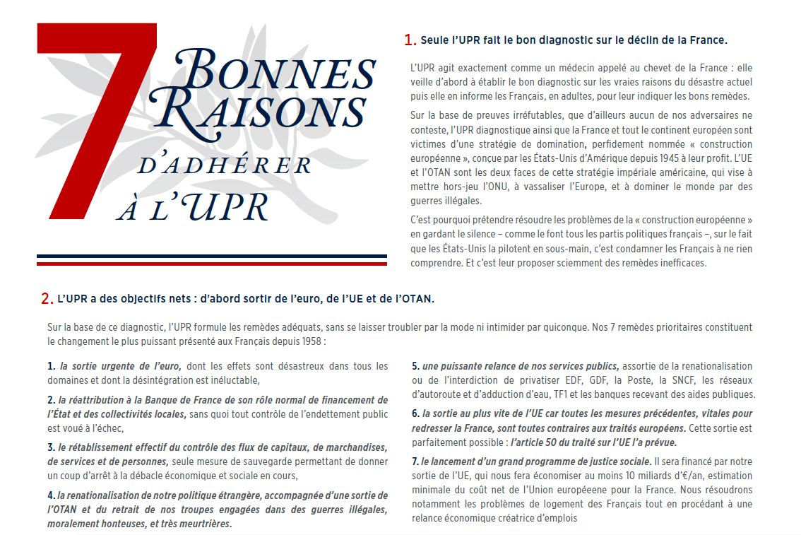 nstap19's tweet photo. Les arguments @UPR_Asselineau pour expliquer le l'application #article68 sont les suivants :
 - la paupérisation et la précarisation de pans entiers de la société française
 - le bradage d’intérêts stratégiques à l’étranger
 - le dénigrement incessant des Français https://t.co/tfMJ1vWQ0q