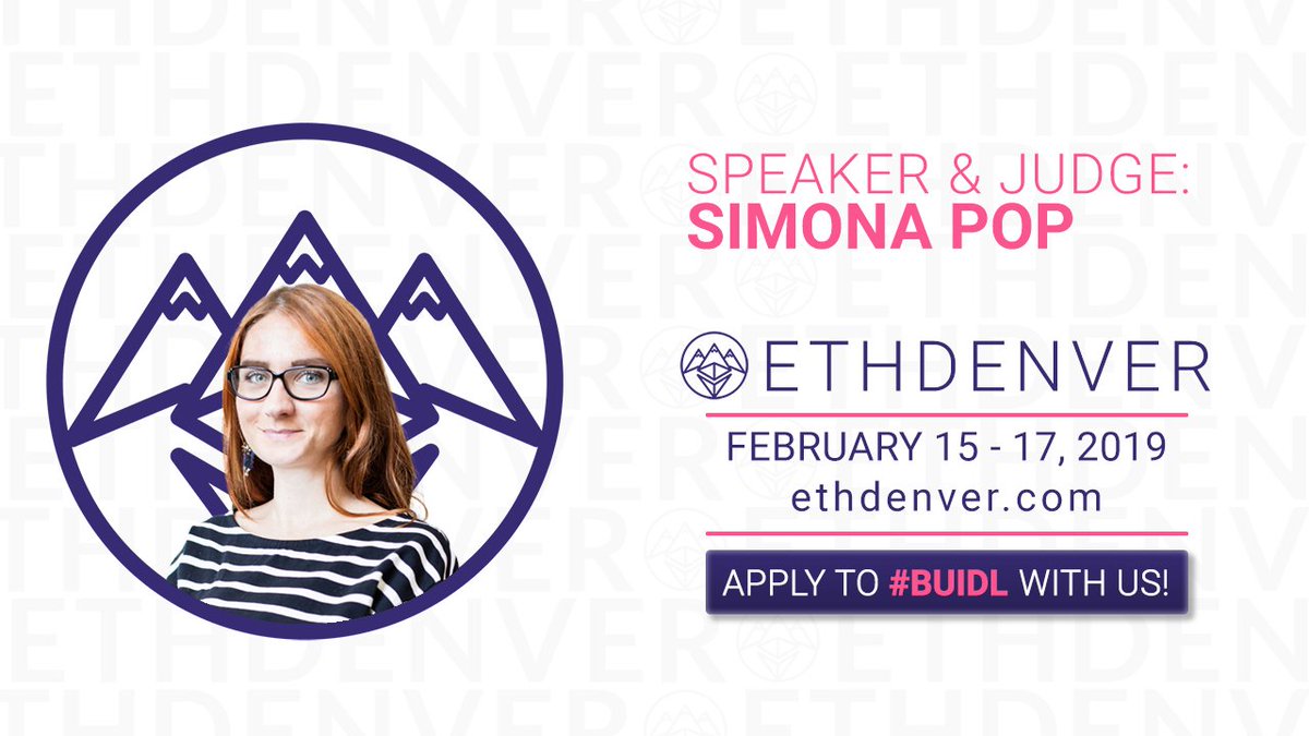 EthereumDenver's tweet photo. Ecstatic to have founder & CMO of @ethBounties @Sim_Pop joining us at #ETHDenver2019 as a speaker AND judge. 🔥🔥 Simona is also helping with our new #ImpactTrack this year- more on that soon! Apply today: https://t.co/ndk1hNoQwj #buidl #BeABufficorn https://t.co/OJgyCRDFIj