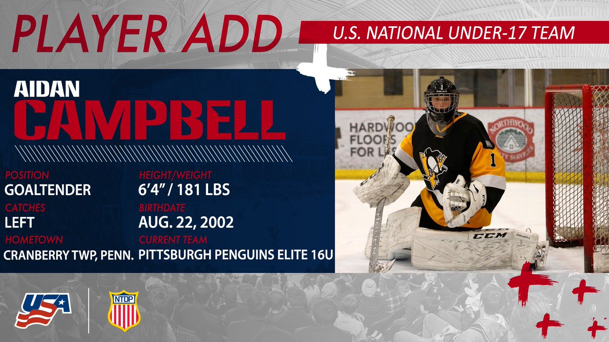 PLAYER ADD | The U.S. National Under-17 Team has added goaltender Aidan Campbell to this weekend's roster. #NTDP

About Campbell: bit.ly/2AFXMir