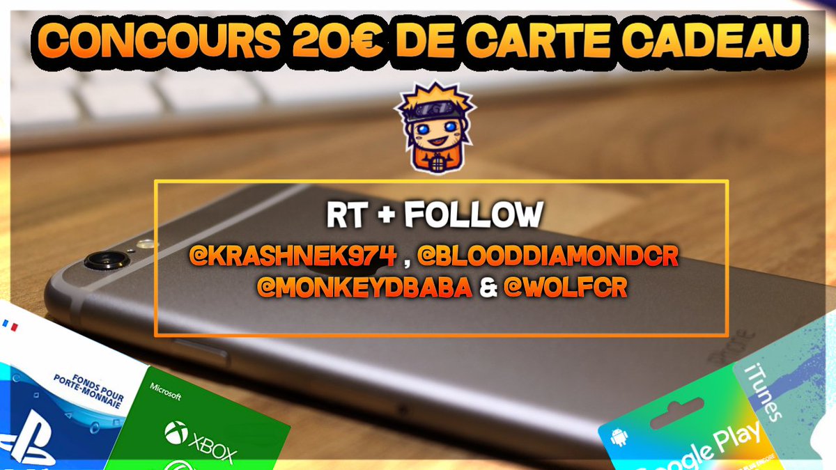 KrashNek974's tweet photo. 🎁 New #Concours #Giveaway 🎁

🎮 20€ de Carte Cadeau à gagner !

Pour participer:
♻️ #RT et suis moi
👨‍💻 Follow @BloodDiamondCR, @MonkeyDBaba &amp; @WolfCR__
🤝 Mentionne un(e) ami(e)

🍀TAS: Dimanche 20/01 à 21h.🔚 https://t.co/0L9FyfYjTk