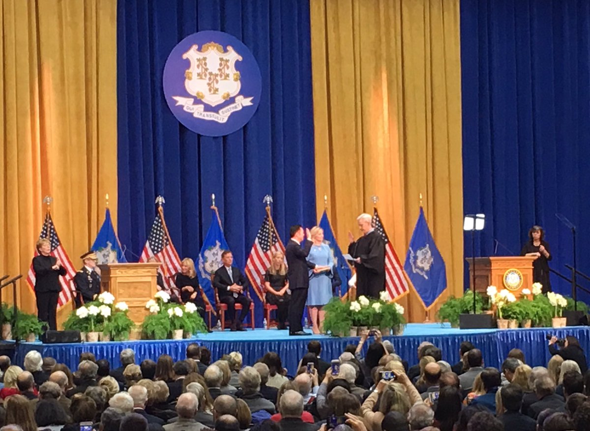 Stamford connection.  State Supreme Court Justice Andrew McDonald, former Stamford state senator, administers the oath of office for Attorney General William Tong, former #Stamdord state rep.