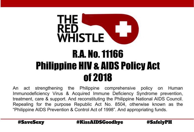TheRedWhistle's tweet photo. R.A. No. 11166
Philippine HIV & AIDS Policy Act
#KissAIDSGoodbye
#SaveSexy
#SafelyPH
#HIVPolicyBatasNa https://t.co/QmvPnvQoAn