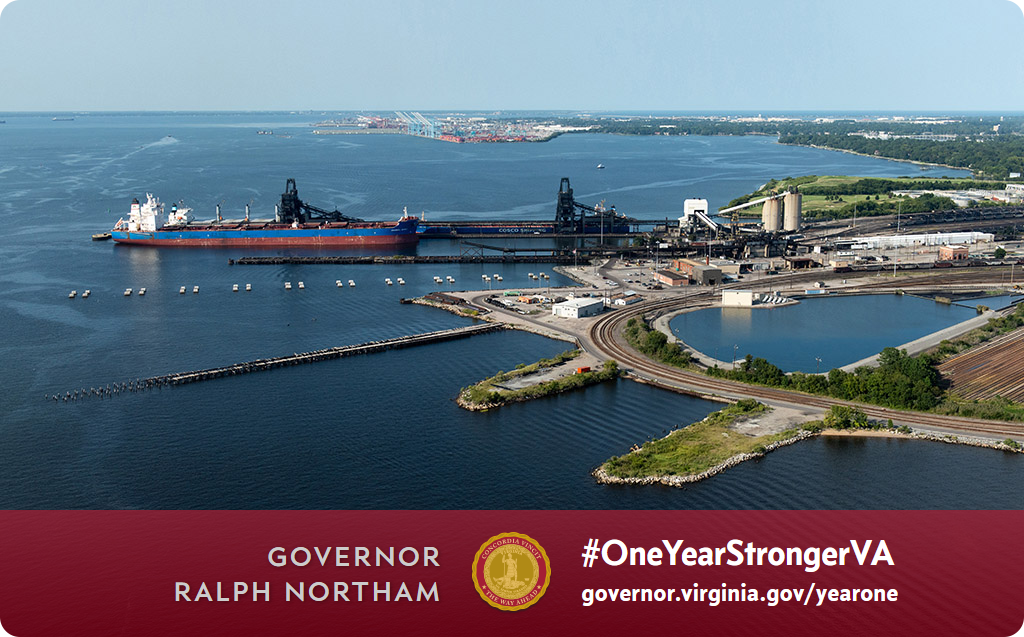 VAGovernor73's tweet photo. With a $700 million investment, @PortofVirginia is successfully completing a major expansion, has secured approval to further expand its capacity, and is on track to become one of the most technologically advanced ports in North America. https://t.co/Jg3jAw1vhy #OneYearStrongerVA https://t.co/5LJeQCuCIi
