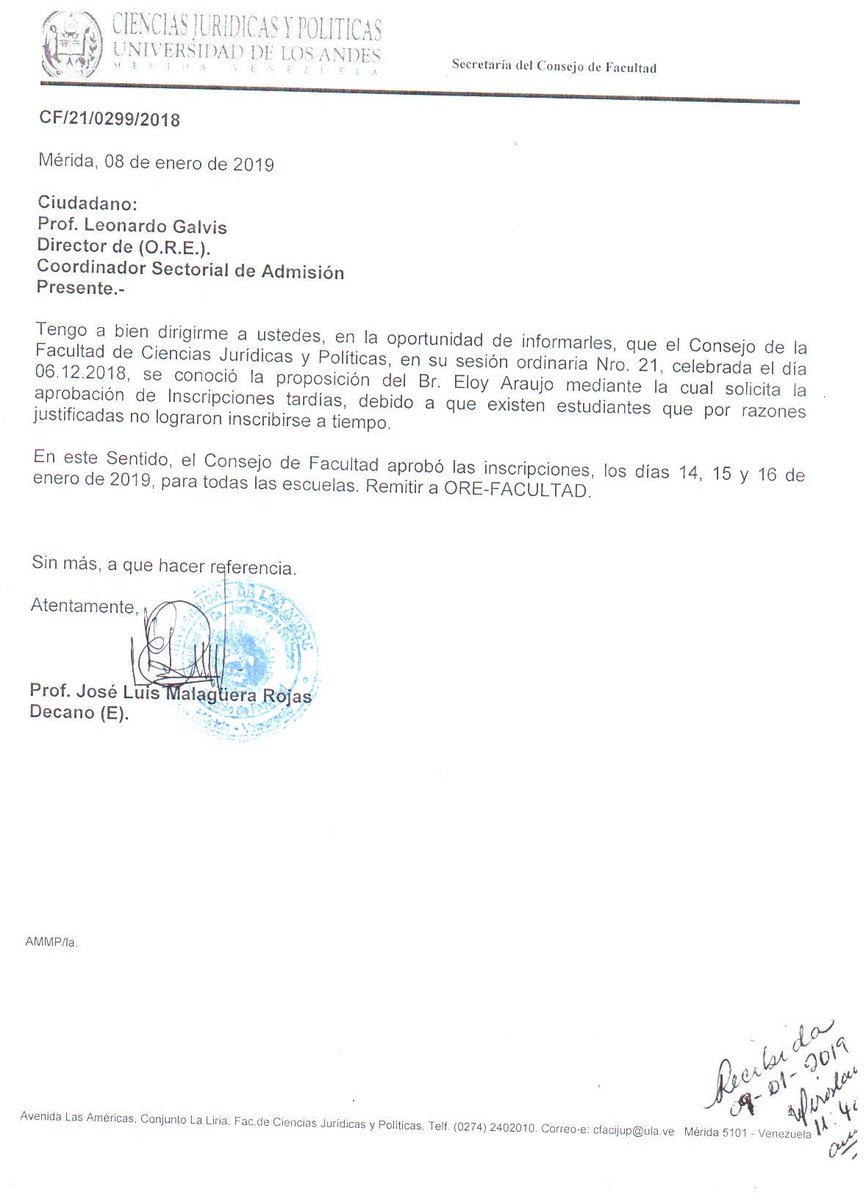 U2019 ULTIMA PRORROGA: Si estas activo y no pudiste inscribirte por cualquier motivo, podrás realizar una inscripción tardía los días 14,15, y 16 de Enero, recuerda es personal,  solo debes acudir con tu cédula de identidad o carnet.