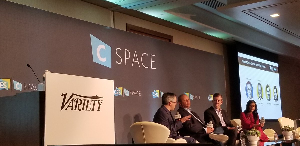 MethodGroupe's tweet image. We continue on with a #FiresideChat as @Variety leads us with a #media focused convo with @AETV @EYnews @CBS at #CES2019