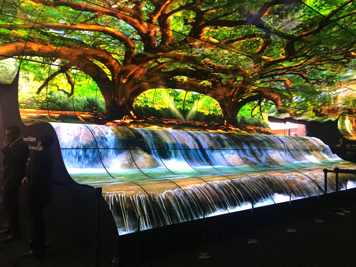 HKStrategies's tweet photo. Hard to find the words to describe the LG OLED waterfall at @CES today - spectacular, gorgeous, mind-blowing and all similar words apply! #CES2019 #HKCES @LGUS https://t.co/LXD9YHbuQh
