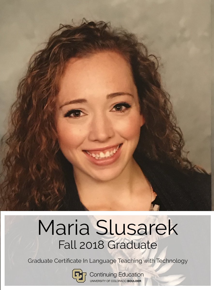 CULangTech's tweet image. Congratulations to @Maria_Slusarek , our latest certificate graduate! #fltech #languageteacher. Meet Maria: colorado.edu/languagetechno…