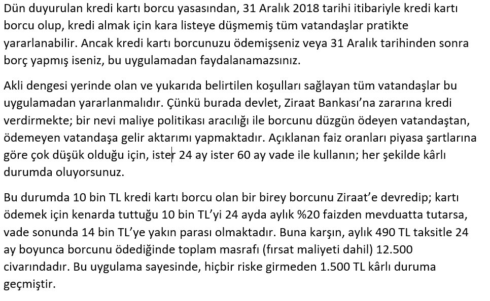 Dün duyurulan kredi kartı borcu düzenlemesi ile ilgili yorumumuz ektedir. Bu yorumu çevrenizdeki tüm herkese yaymanızı tavsiye eder, bizi takipte kalmanızı rica ederiz. #Kredikartı #finans #Ekonomi #paylaş #DolarTL  #olacakbiliyorum #ziraatbankası #ruhum #BORSA