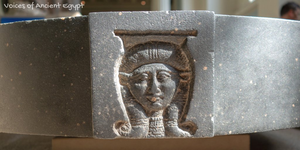 VoicesAncient's tweet photo. Sharing again because I loves the way the light hit the face of the goddess Hathor.
***
Hathor is one of the few figures from ancient Egypt whose face was shown from a fully-frontal angle. She was associated with fertility, music, happiness, &amp; drinking, &amp; was a popular goddess. https://t.co/tajJIxy98A