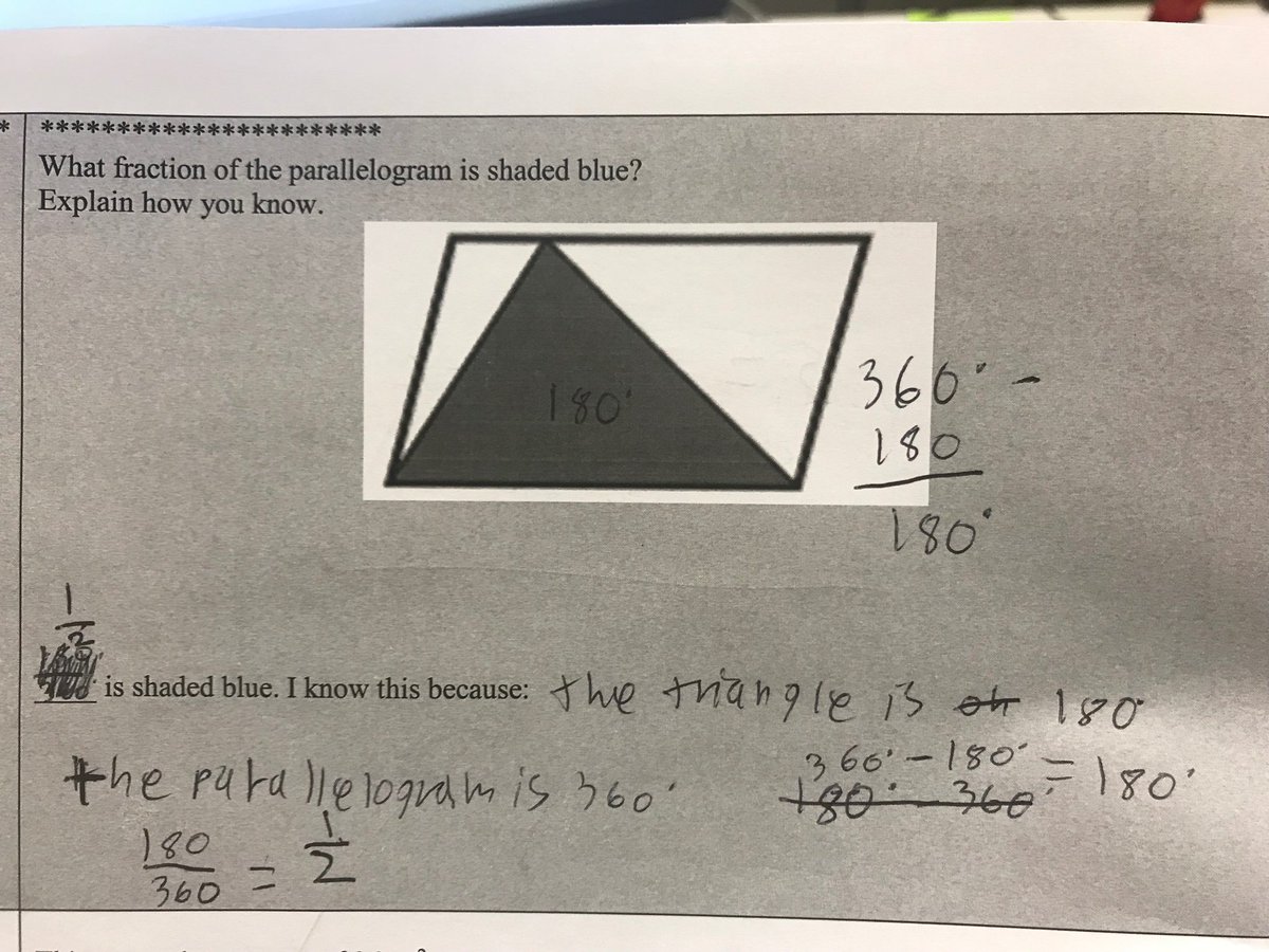 danicquinn's tweet photo. Seeing a lot of this. I need to be more explicit that if a question asks about “shaded” it means the area is the focus. Predicting it will be hard to convince them why 180/360=1/2 isn’t a sound reason! #misconceptionchat https://t.co/iRgY8EysRs