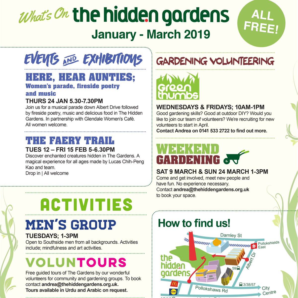 Our January- March What's On is out! With plenty of events and activities for these winter months 😀
#thehiddengardensglasgow #community #glasgowevents #volunteers