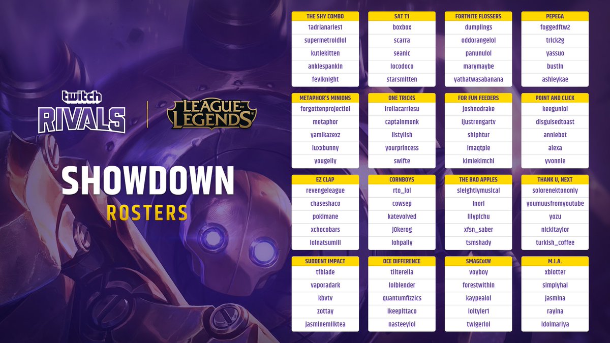 League of Legends on Twitter: "Your favorite streamers and YouTubers will  hit the rift for an all-out blind pick brawl in the Twitch Rivals League of  Legends Showdown 🤩 🤩 🤩 Check