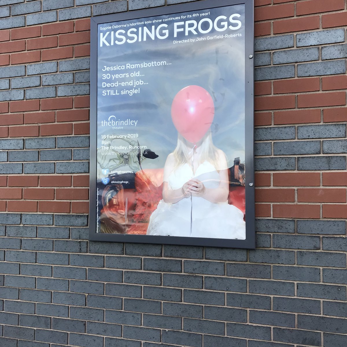 KissingFrogs_'s tweet photo. Jess had a fun day in #runcorn today. Called in at @TheBrindley where she spotted her photo in &amp; around the theatre. Then dropped off flyers whilst chatting up any half decent looking men around Runcorn Shopping City 😘🐸 #kissingfrogs #theatre #comedy #valentines #singleton https://t.co/sXBk5I9kQ8