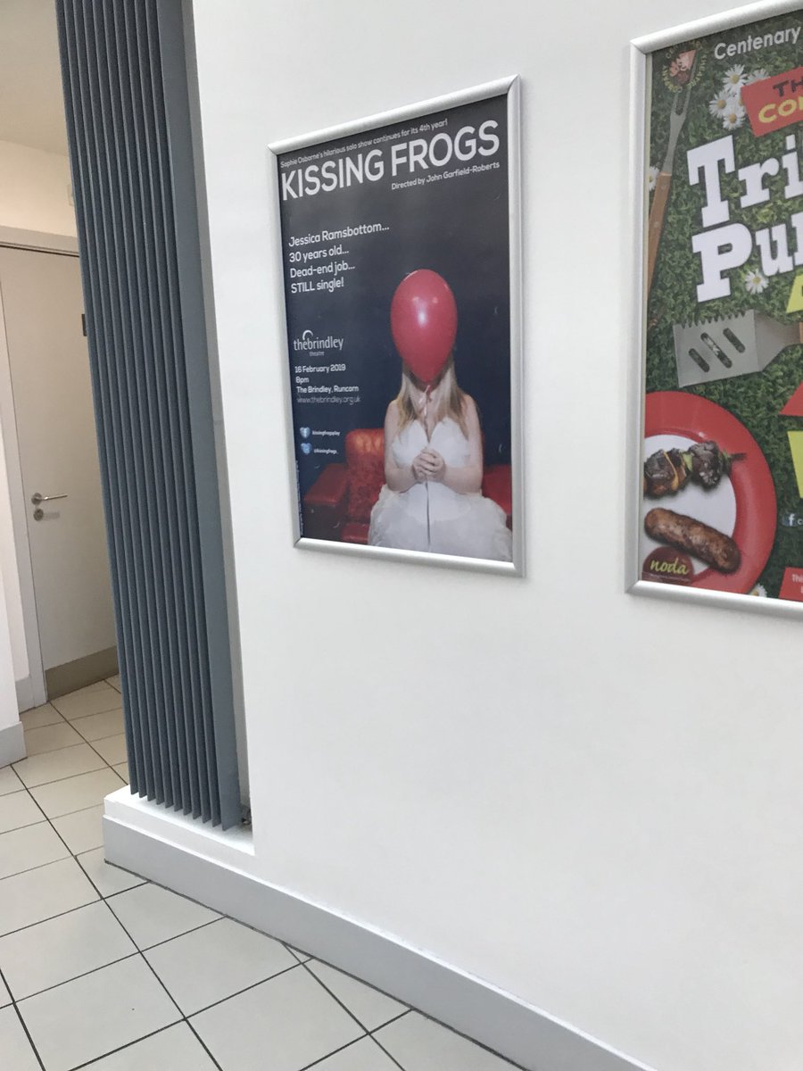 KissingFrogs_'s tweet photo. Jess had a fun day in #runcorn today. Called in at @TheBrindley where she spotted her photo in &amp; around the theatre. Then dropped off flyers whilst chatting up any half decent looking men around Runcorn Shopping City 😘🐸 #kissingfrogs #theatre #comedy #valentines #singleton https://t.co/sXBk5I9kQ8