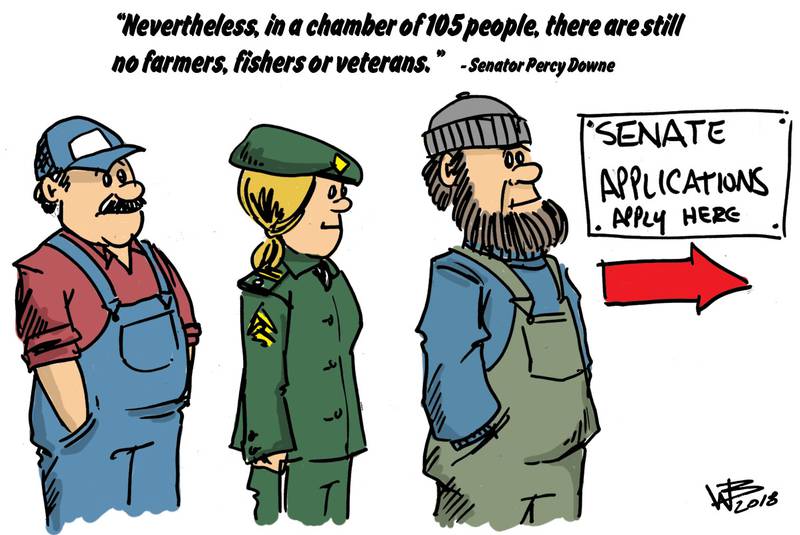 PercyDowne's tweet photo. Wade Babineau's @PEIGuardian Cartoon: Senators Wanted. Voices missing in review of legislation #PEI #SenCA #cdnpoli https://t.co/FjCsTHBoNO