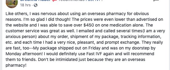 FastIVF's tweet image. Our reviews don't lie! Thank you Breanna for the kind review. #FASTIVF #AFFORDABLEIVF #IVFMEDICATION #GREATCUSTOMERSERVICE